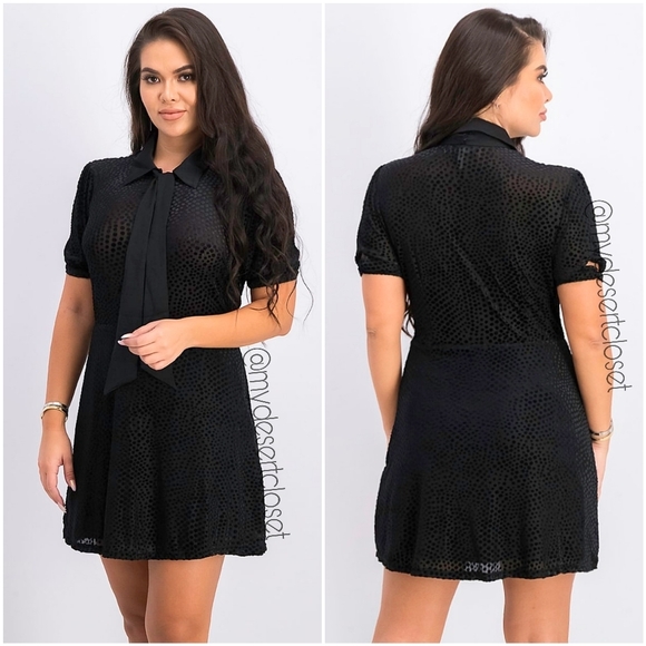 Avec Les Filles Tie Neck Velvet Burnout Button Down Black Dress - Picture 3 of 15